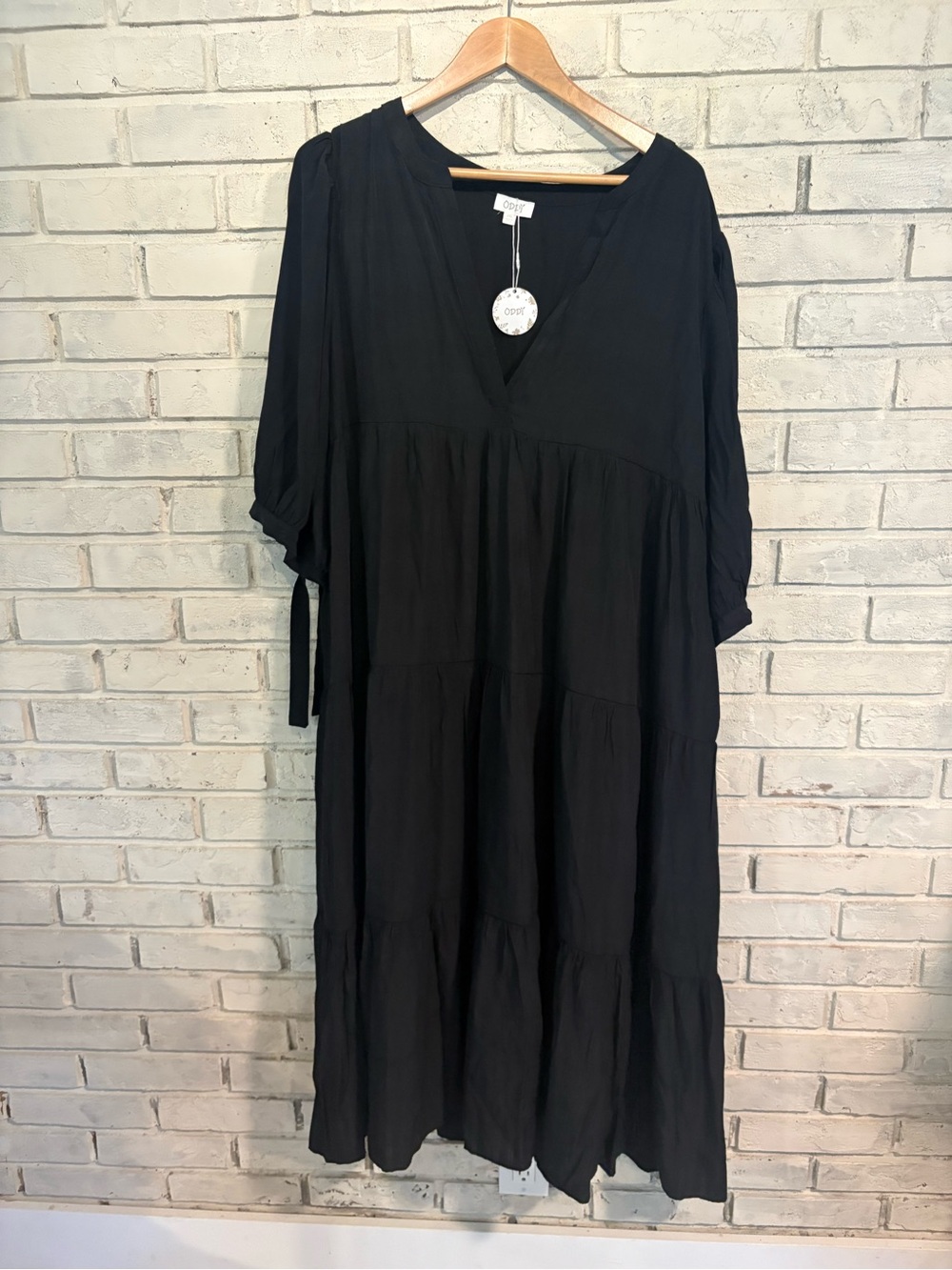 Oddy 2XL Black Tiered V-Neck maxi Dress NWT